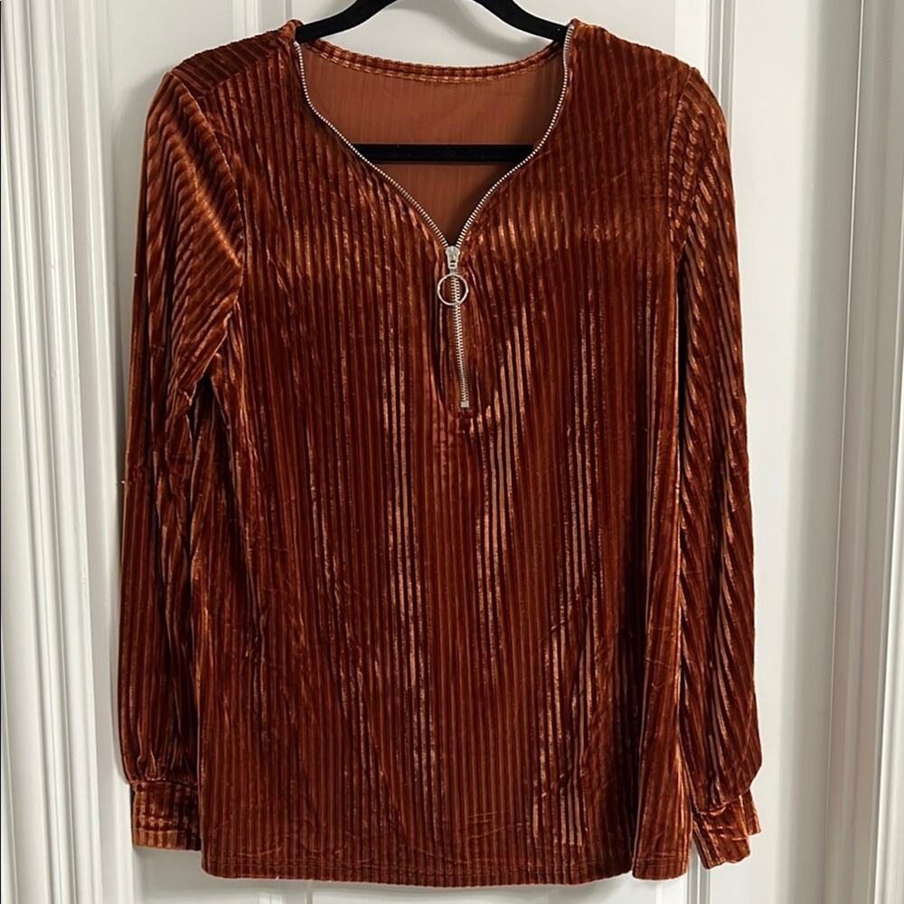 Velvet Zippered Brown Top